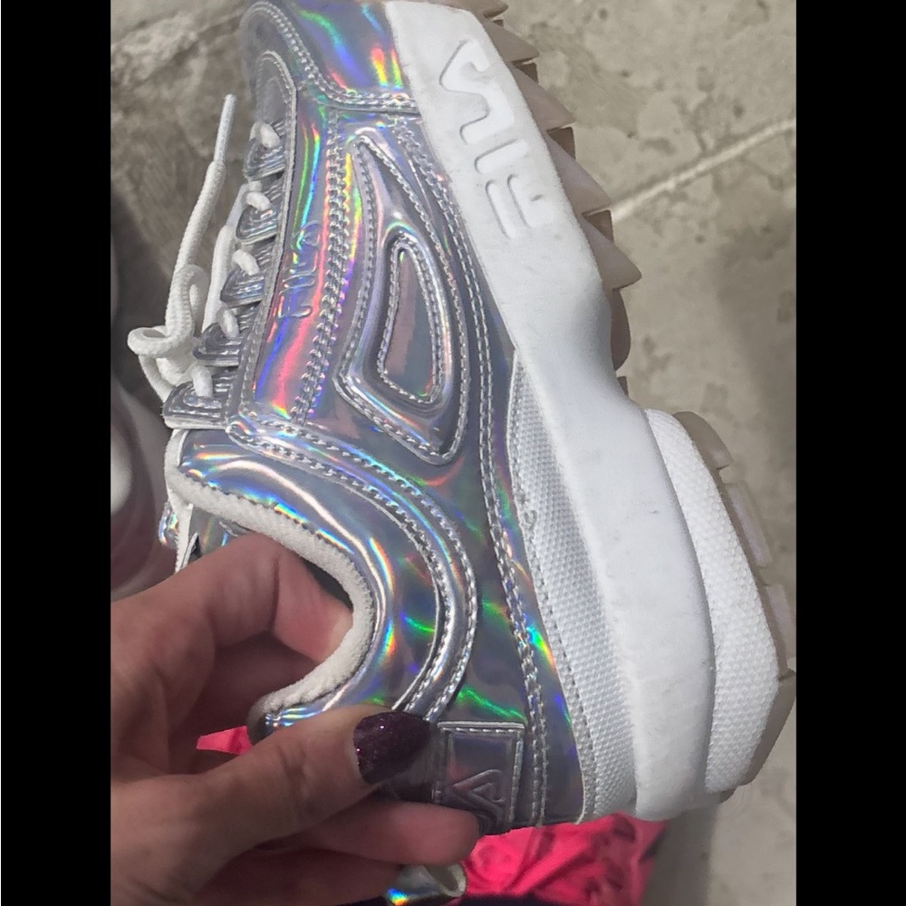 Fila Holographic White Athletic Shoes gently worn